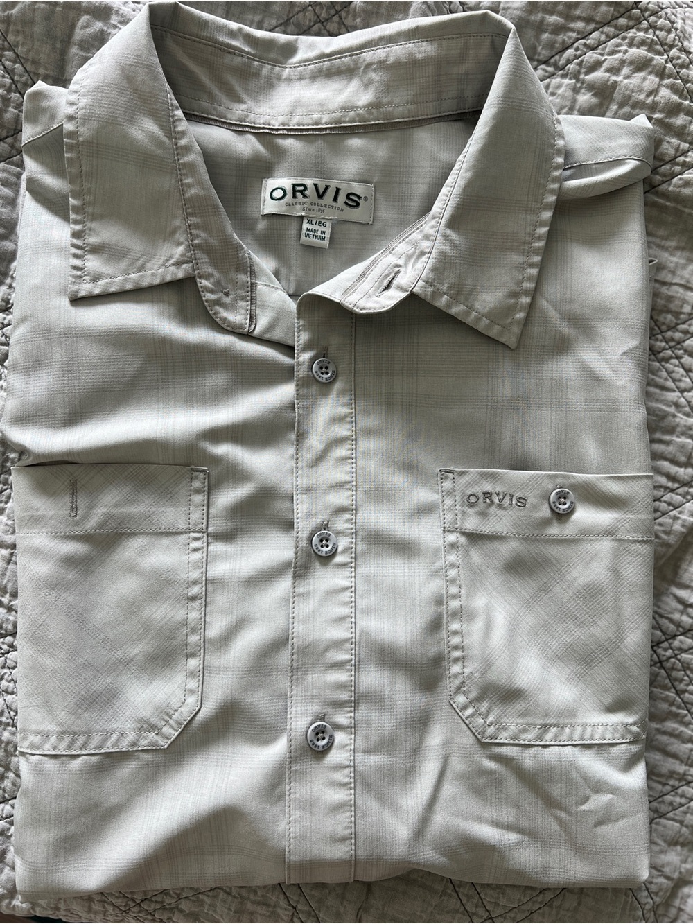 Orvis Men's Short Sleeve Tech Shirt gray plaid UPF 30 Sunglasses cleaner XL - Picture 1 of 7